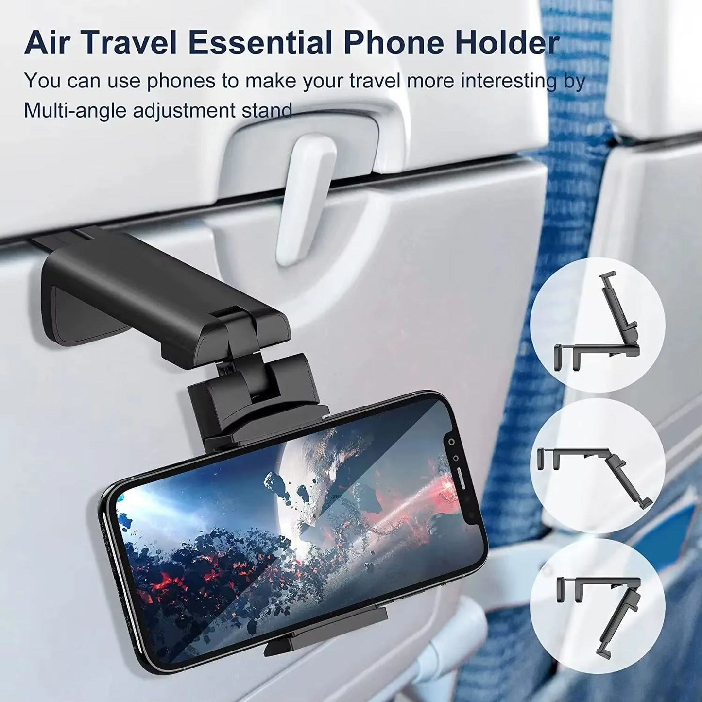 Universal 360 Rotate Foldable Airplane Travel Phone Holder Stand Mount Desk Lazy Car Seat Flying Holder for 4.7-6.9 Inch Phone