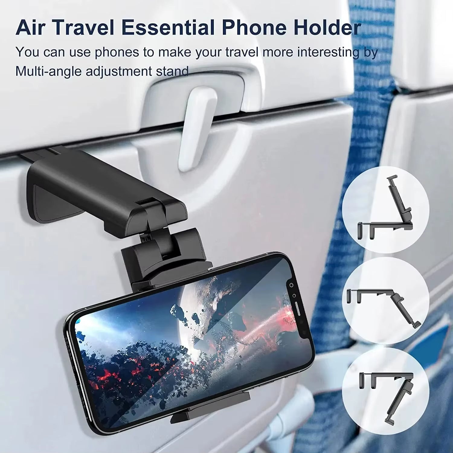 Universal 360 Rotate Foldable Airplane Travel Phone Holder Stand Mount Desk Lazy Car Seat Flying Holder for 4.7-6.9 Inch Phone